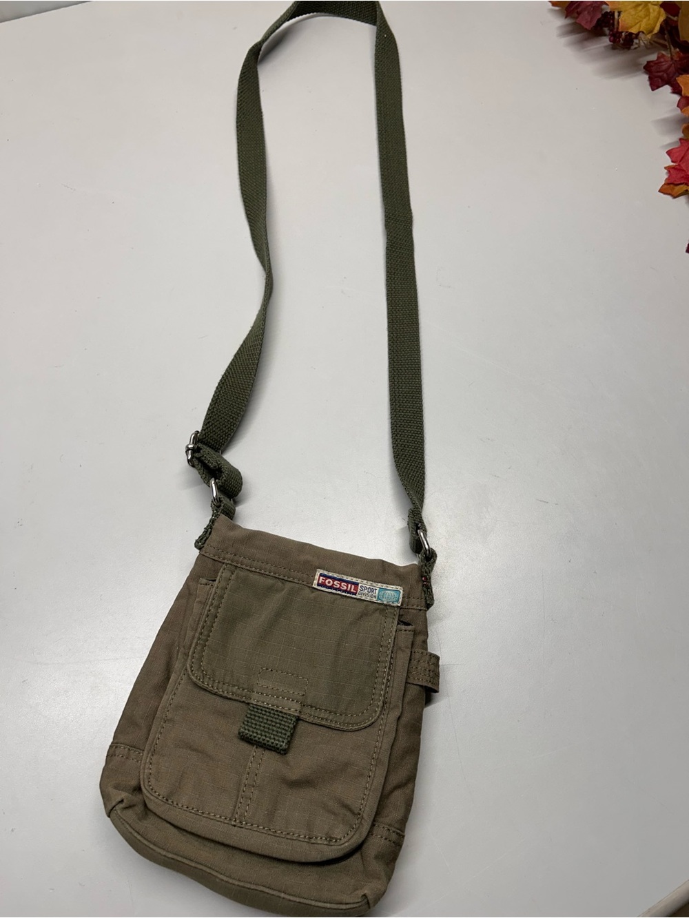 Fossil Olive Canvas Crossbody Messenger Bag for Men